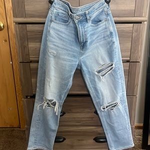 AE light washed mom jeans ripped